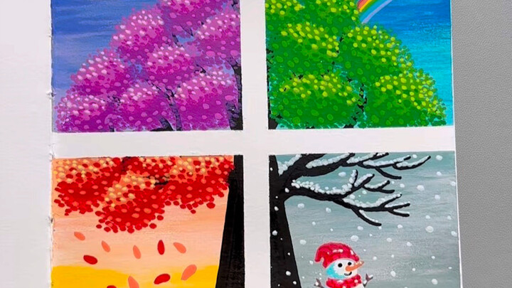 Thử thách dùng bút marker acrylic vẽ nên một cây qua bốn mùa xuân, hạ, thu, đông!