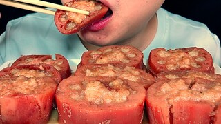 [ASMR]กินรากบัวยัดไส้ข้าวเหนียว