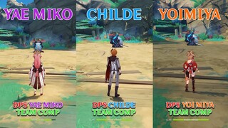 Yae Miko vs Childe vs Yoimiya! Team comp!! Gameplay COMPARISON!!