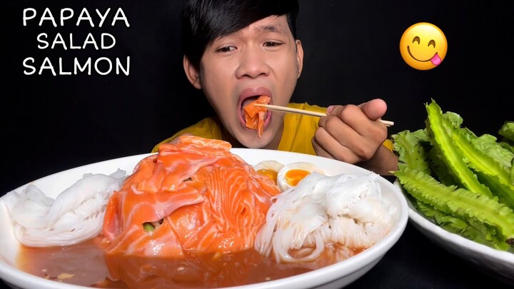 MUKBANG ASMR EATING PAPAYA SALAD WITH SALMON | MukBang Eating Show