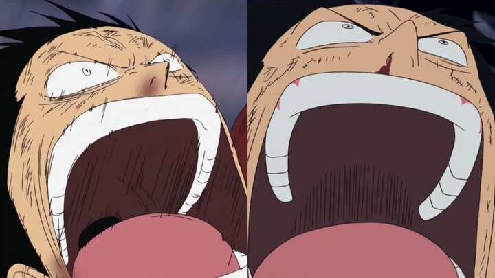 Two versions of Luffy’s Rubber Hurricane battle against Crocodile compared