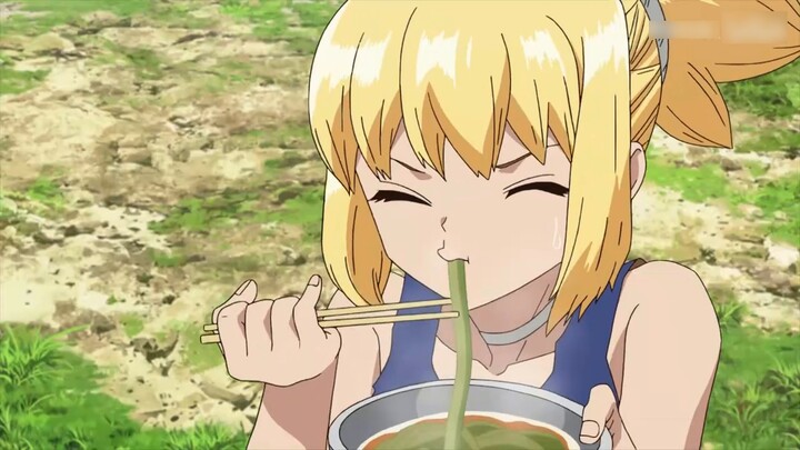 Một người đàn ông nghiền cỏ đuôi chó thành bột và thực sự làm ra mì ramen trong xã hội nguyên thủy.