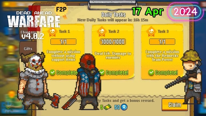 Daily Tasks 17 Apr 2024 📋 Dead Ahead: Zombie Warfare v4.0.2 DAZW