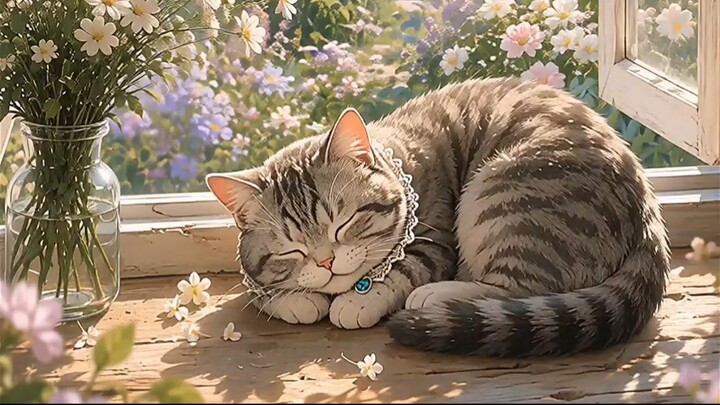 Sleeping Cat by the Window Peaceful Nature Ambienc