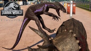 Jurassic World Evolution - 2 Triceratops & 2 Indoraptor Breakout & Fight! (1080p 60FPS)