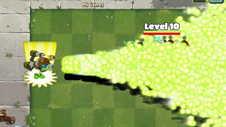 Berapa banyak tanaman yang bisa mengalahkan 5 Zombi Rugbi Mesin level 10 hanya dengan satu kali pemb