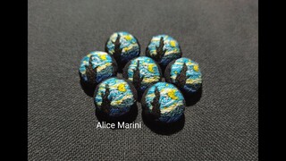 Hand Embroidery: "The Starry Night" - Van Gogh on Buttons