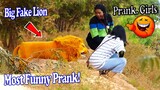 Big Fake Lion Prank On Girl Challenge 2021 - Must Watch The Most Funniest Prank 2021