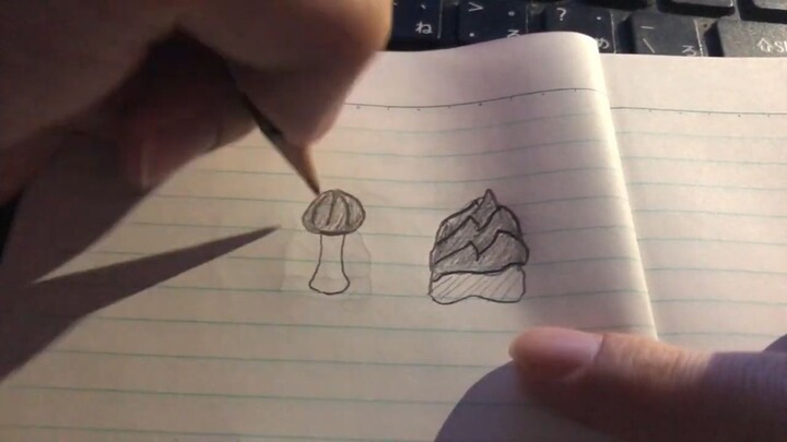 A bamboo shoot fan tried hand-drawing a mushroom mountain and a bamboo village!
