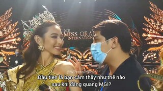 Vietsub Thùy Tiên phỏng vấn sau đăng quang Miss Grand International 2021 Hoa Hậu Hòa Bình Quốc Tế