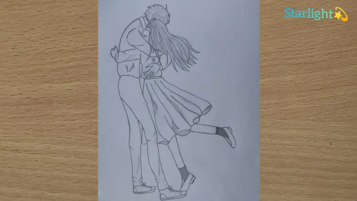 How to draw cute couple hugging for beginners / Romantic couple hugging/ Starlight