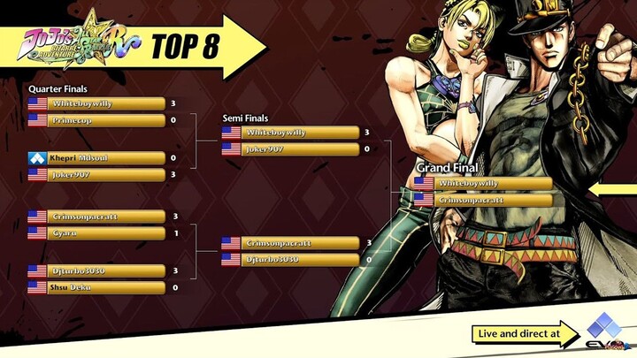 EVO2022世界格斗游戏锦标赛《JOJO的奇妙冒险：群星之战》决赛：WhiteboyWilly vs Crimsonpacratt