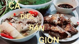 ẨM THỰC.CÁ DIẾC ĐỒNG CHIÊN GIÒN.VÀ NẤU CANH MĂNG ỚT RẤT NGON. BIỂN NGUYỄN NGỌC