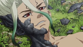 The boy becomes the first human in the petrified world. In order to survive, he can only make fire w