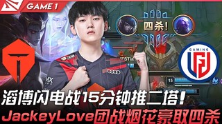 TES vs LGD: TES launches a lightning-fast 15-minute blitz, taking down two towers! JackeyLove unleas