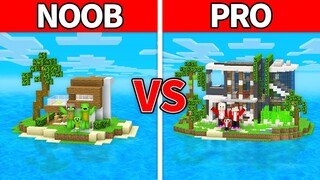 Mikey Family and JJ Family - NOOB vs PRO : Island House Build Challenge in Minecraft (Maizen)