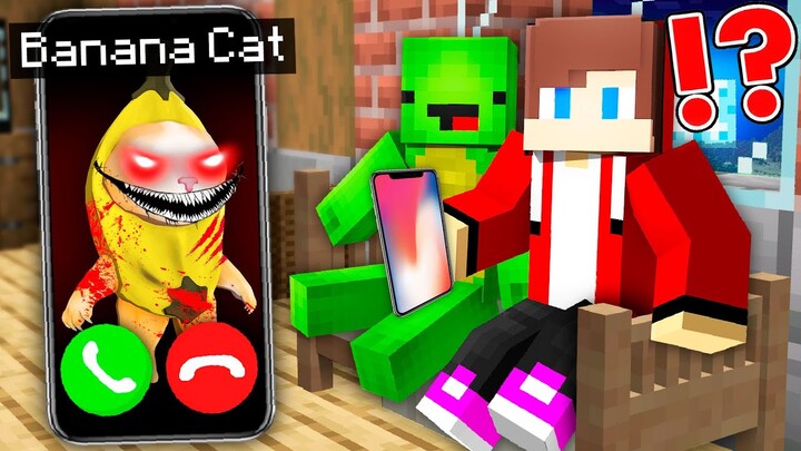 How Scary BANANA CAT Called Baby JJ and Mikey at Night in Minecraft? - Maizen