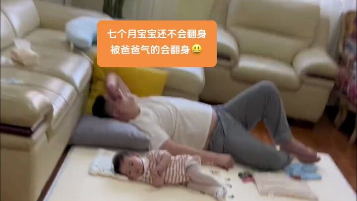 The baby, so mad at Dad, rolled over on their own for the first time—turns out human potential reall