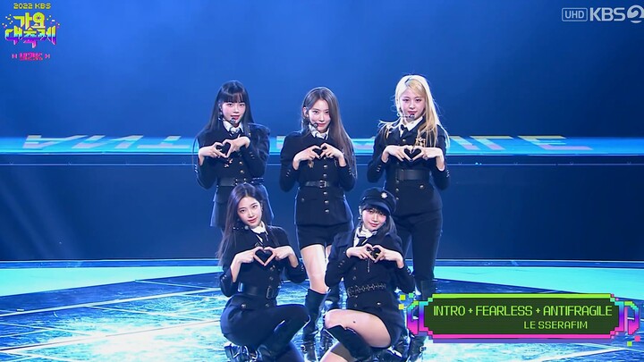【4K 60fps】LE SSERAFIM – INTRO + FEARLESS + ANTIFRAGILE (221216 KBS Music Festival)