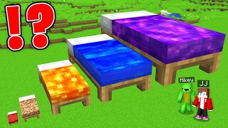 JJ and Mikey Found NEW BED of ALL SIZES : Diamond vs Gold vs Water vs Portal in Minecraft Maizen!
