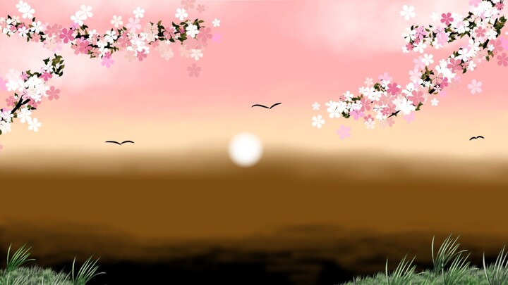 landscape sakura senja (pencil_lancip)