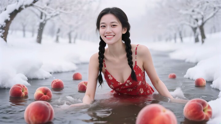 Woman Picking Peaches