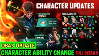 OB43 UPDATE CHARACTER ABILITY CHANGE FULL DETAILS || character ability update in OB43 UPDATE !!!