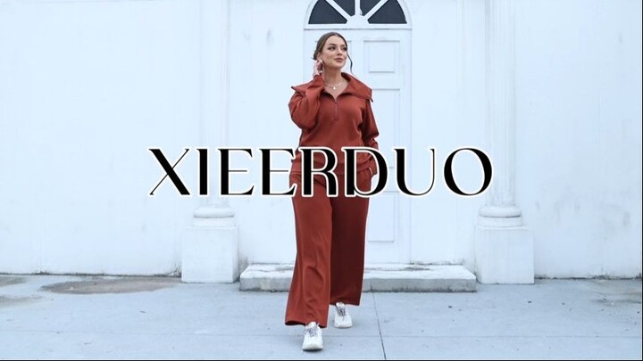 XIEERDUO Lounge Sets For Women 2023 Oversized Half Zip Sweatshirt And Wide Leg Sweatpant 2 Piece Out