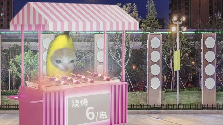 Banana Cat sells skewers and meets a big customer