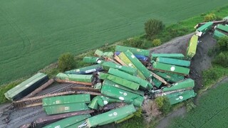 Dozens of Train Cars Piled Up After Iowa Derailment