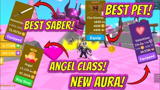 BEST SWORD AND AURA AND GETTING THE BEST MOON PET IN SABER SIMULATOR LATEST UPDATE