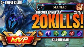 Maniac + 3x Triple Kill!!! | 20/1/5 KDA | Kill Them All | #Helcurt Gameplay #MLBB