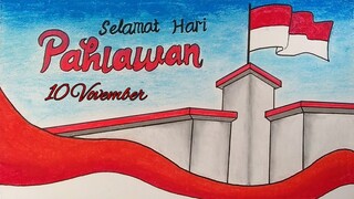 Menggambar tema hari pahlawan || Cara menggambar poster hari pahlawan