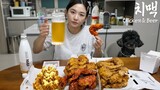 Real Mukbang:) Korean chicken & beer...☆ Best Chicken jumbo wings 🥠
