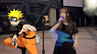 Singing "Naruto" OP Blue Bird on the Street