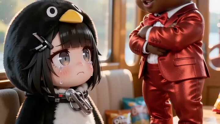 The little penguin is working hard for a premium soft seat.