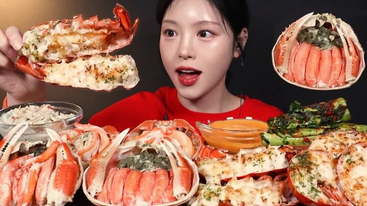 【Boki Chinese Subtitles】Today is my favorite seafood feast, butter-grilled lobster and crab!!