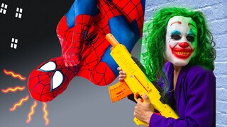 PINK SPIDER vs TEAM BAD GUY JOKER | TEAM SPIDER MAN ACTION STORY IN REAL LIFE | Sun Heroes