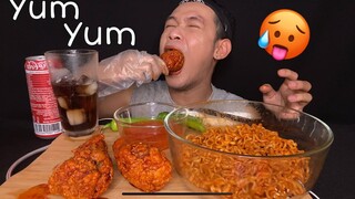 MUKBANG ASMR SPICY NOODLES CHICKEN | មីហិល មាន់បំពងហិល