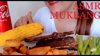 ASMR MUKBANG CRISPY T-BONE SWEET POTATO ASPARAGUS CORN W/ BUTTER IN OVEN | EATING SHOW | NO TALKING