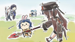 Hu Tao: I'll give you my Homa Staff. Xiangling: Huh? Huh? Artist: "Weak-Hearted True Lord"