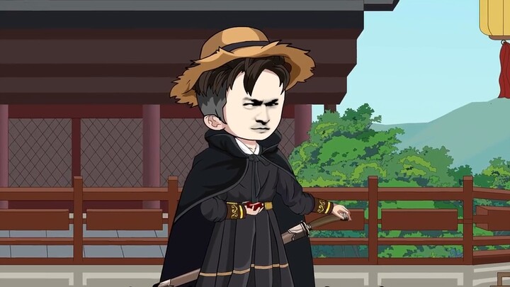 The man participated in the compe*on with a broken wooden sword and was laughed at by everyone.