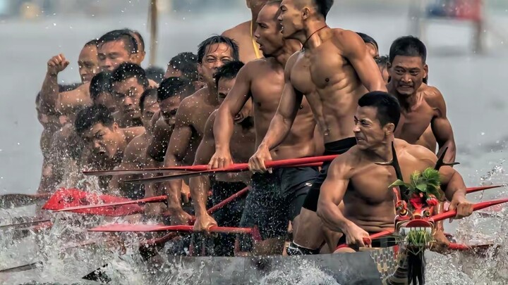 中国广东省江门鹤山市古劳镇鸡公龙舟队！