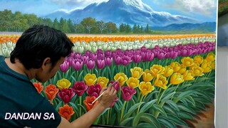 LUKISAN - MELUKIS BUNGA TULIP By DANDAN SA - SANGGAR LUKIS CIANJUR / TULIP FLOWER PAINTING