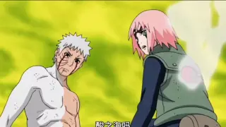 Sakura was hurt by the sea of acid, and Obito felt sorry for him. He told her to rest. Sasuke couldn