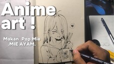 Menggambar anime Makan Pop Mie Rasa Mie Ayam