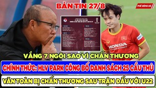 TIN BÓNG ĐÁ VIỆT NAM 27/8: HLV PARK CHỐT DANH SÁCH CHÍNH THỨC, NHIỀU NGÔI SAO BỊ LOẠI VÌ CHẤN THƯƠNG