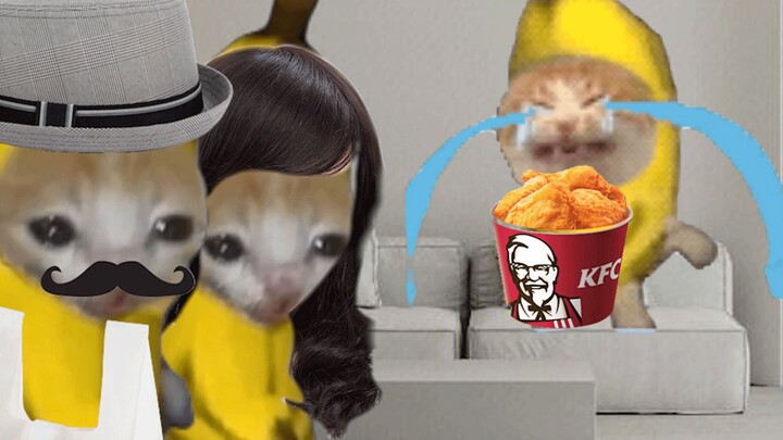 The banana cat couple went out shopping and left the banana cat alone at home