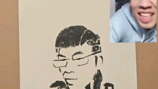 Use the four characters "listen to the spring and appreciate the treasure" to draw Brother Quan, and