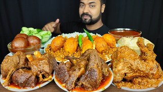 SPICY MUTTON CURRY, EGG CURRY, CHICKEN ROAST, GULAB JAMUN, YOGURT, RICE ASMR MUKBANG EATING |